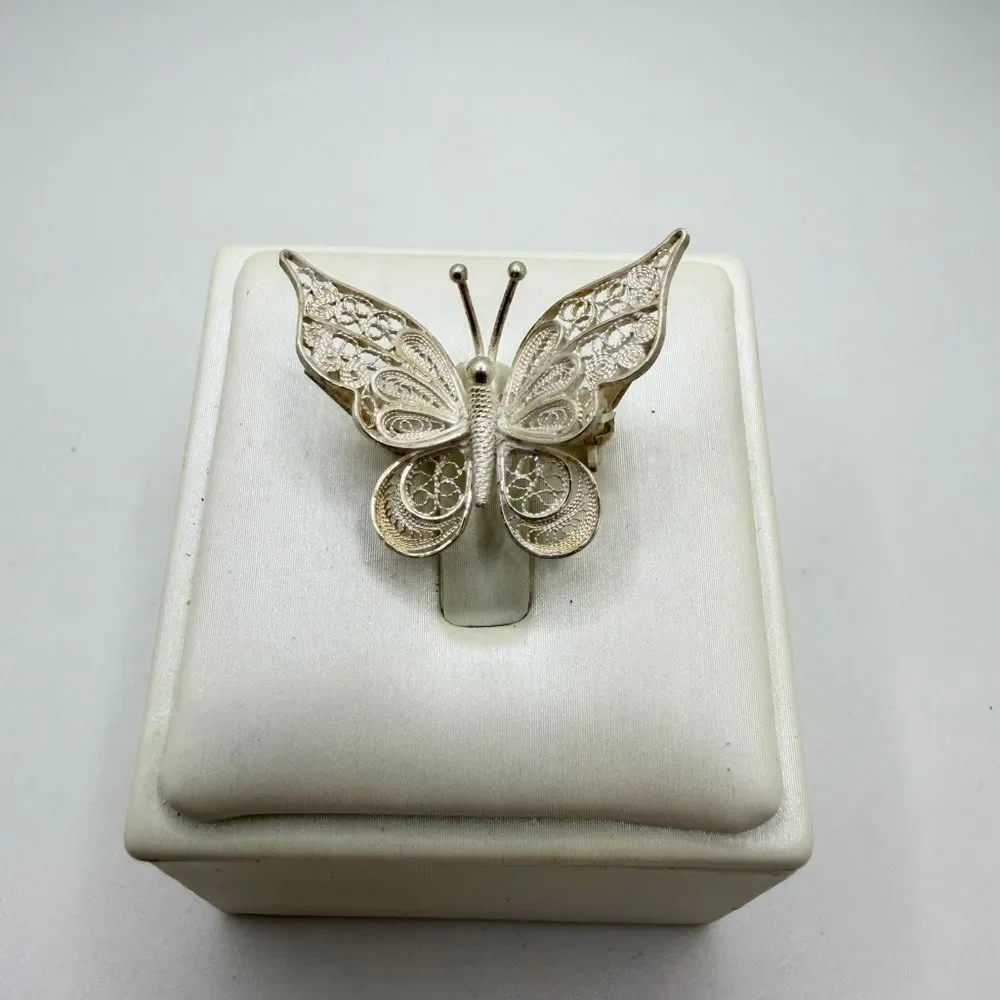 Vintage .999 silver filagree Butterfly brooch/pin!‎